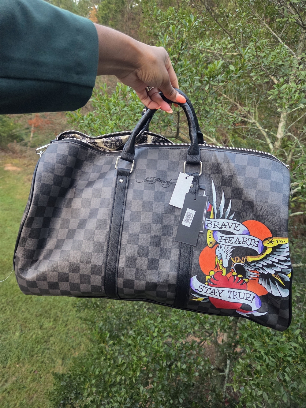 Ed HARDY Checkered Travel Duffel Bag